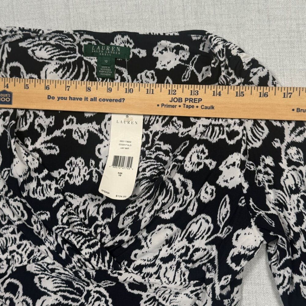 Lauren Ralph Lauren Dress Floral Print Cowl Neck Light Navy Stretch Size 10 NWT - Picture 4 of 10